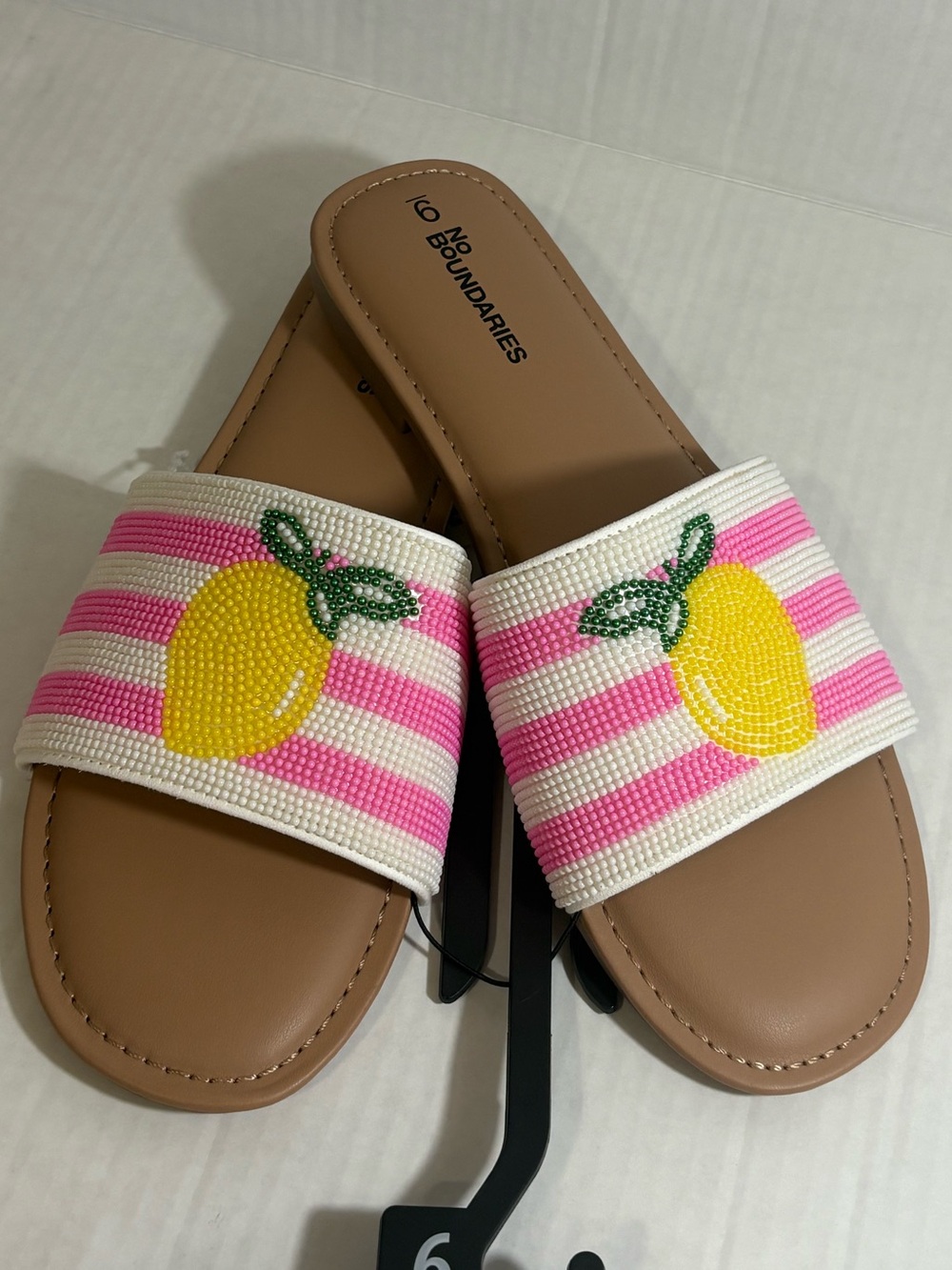 No Boundaries Pink and White Lemon Slide Sandals